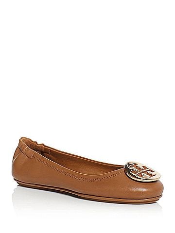 Tory Burch Women's Minnie Travel Ballet Logo Shoes in Brown (view 1)