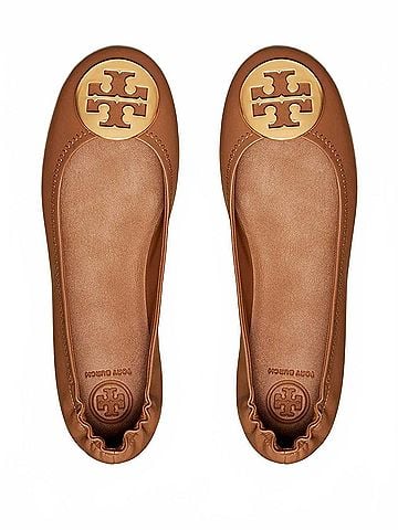 Tory Burch Women's Minnie Travel Ballet Logo Shoes in Brown (view 2)