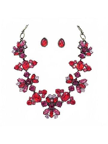 Max Women's Luxury Victorian Crystal Statement Necklace Set in Red And Pink (view 1)