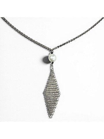 Tiffany & Co. TIFFANY&Co. Tiffany & Co. SV925 Freshwater Pearl Mesh Tassel Pendant Necklace, Silver, Weight 3.0g, Women's (view 1)