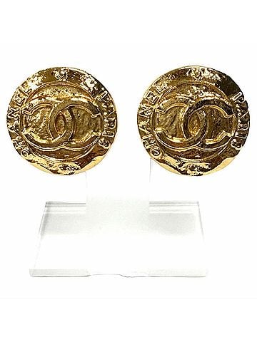 Chanel CHANEL Vintage 28 Coco Mark Logo Earrings, Gold, Made in France, Women's (view 1)