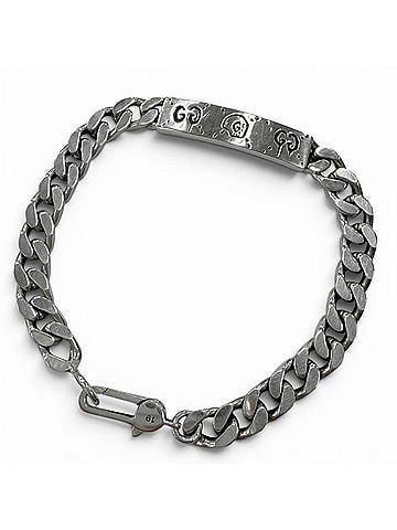 Gucci GUCCI 455321 AG925 Ghost ID Plate Curb Chain Bracelet, Silver, Made in Italy, Weight 19.7g, Men's, Comes with Dust Bag (view 1)