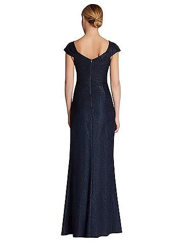 Teri Jon by Rickie Freeman Metallic Jacquard Asymmetrical Shoulder Gown Cocktail Dress (view 2)