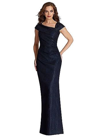 Teri Jon by Rickie Freeman Metallic Jacquard Asymmetrical Shoulder Gown Cocktail Dress (view 1)