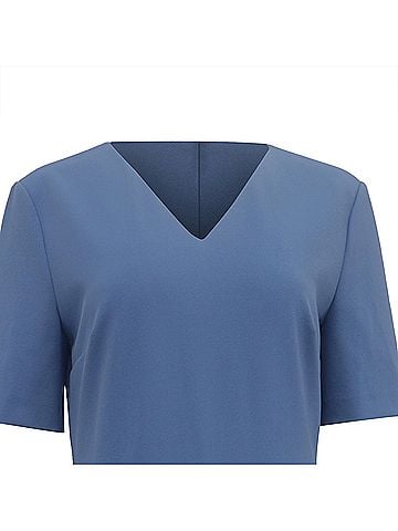 HUGO BOSS Boss by Hugo Boss V-Neck Asymmetric Midi Shift Dress in Blue Polyamide (view 2)