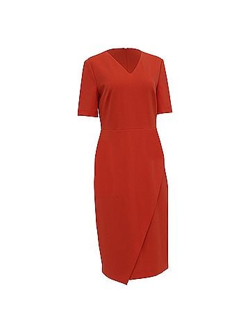 HUGO BOSS Boss by Hugo Boss V-Neck Asymmetric Midi Shift Dress in Orange Polyamide (view 1)