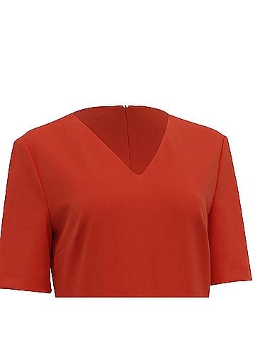 HUGO BOSS Boss by Hugo Boss V-Neck Asymmetric Midi Shift Dress in Orange Polyamide (view 2)