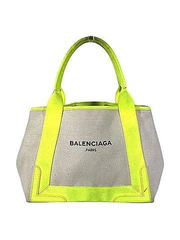Balenciaga BALENCIAGA 339933 Navy Cabas S Tote Bag Handbag Leather Canvas Men's Women's Yellow (view 1)