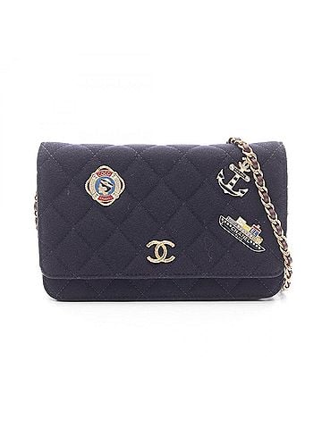 Chanel Chanel Matelassé Marine Charm Shoulder Bag/Handbag, Wool Leather, Women's, Navy/Brown (view 1)