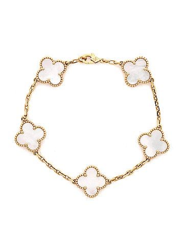 Van Cleef & Arpels Vintage Alhambra 5 Motifs Bracelet 18K Yellow Gold and Mother of Pearl (view 1)