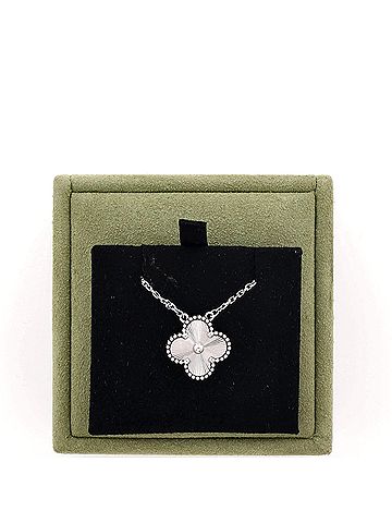 Van Cleef & Arpels Vintage Alhambra Pendant Necklace Guilloche 18K White Gold (view 2)