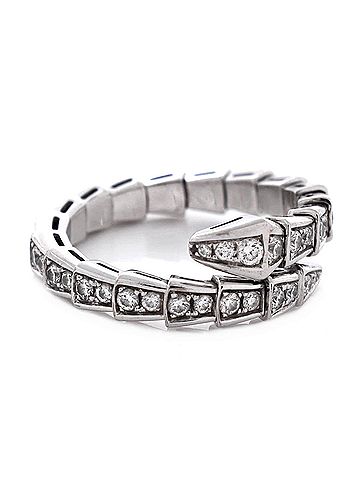 Bvlgari Serpenti Viper One-Coil Ring 18K White Gold and Pave Diamonds (view 2)