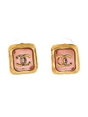 Chanel CC Square Stud Earrings Metal and Resin (view 1)
