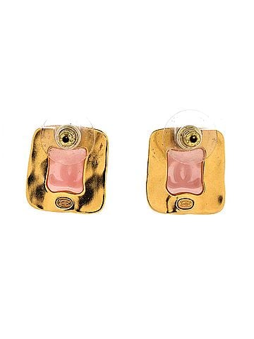 Chanel CC Square Stud Earrings Metal and Resin (view 2)