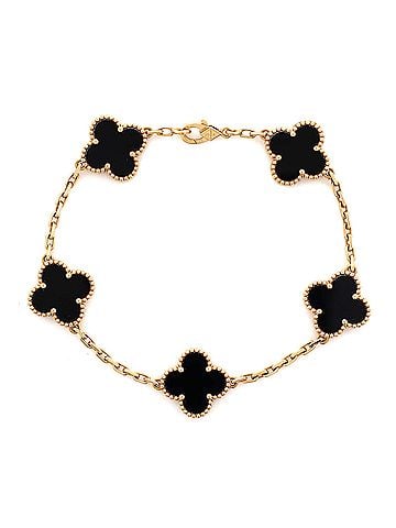 Van Cleef & Arpels Vintage Alhambra 5 Motifs Bracelet 18K Yellow Gold and Onyx (view 1)