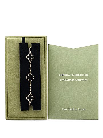 Van Cleef & Arpels Vintage Alhambra 5 Motifs Bracelet 18K Yellow Gold and Onyx (view 2)