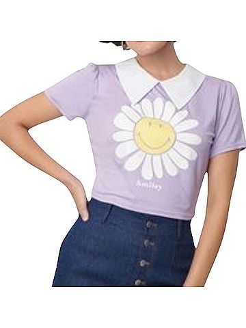 Unique Vintage Smak Parlour X Unique Vintage Lavender Daisy Smiley Crop top Short Sleeve Top (view 1)