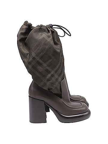 Burberry Burberry Nylon Blend Wedge Boots In Brown Leather (view 1)