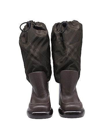 Burberry Burberry Nylon Blend Wedge Boots In Brown Leather (view 2)