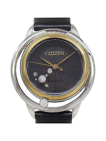 Citizen Citizen B036 S112052 Women's Watch, Black Dial, 3 Hands, 5 Diamonds, Stainless Steel, Leather Strap, Eco-Drive, Approx. 32mm (view 1)
