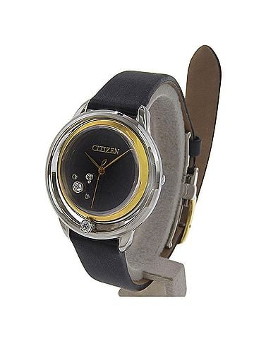 Citizen Citizen B036 S112052 Women's Watch, Black Dial, 3 Hands, 5 Diamonds, Stainless Steel, Leather Strap, Eco-Drive, Approx. 32mm (view 2)