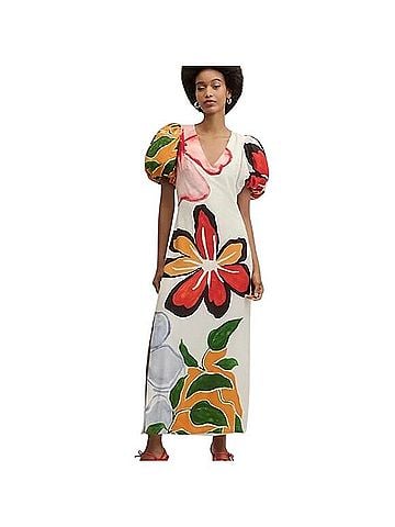 Anthropologie Puff Sleeve A-Line Maxi Dress Active Dress (view 1)