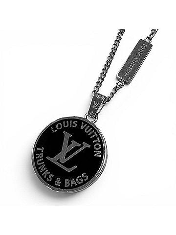 Louis Vuitton LOUIS VUITTON (Louis Vuitton) 2022 Model M00911 Necklace - LV Award Pendant Accessory, Silver & Black, Made in Italy, Men's (view 1)