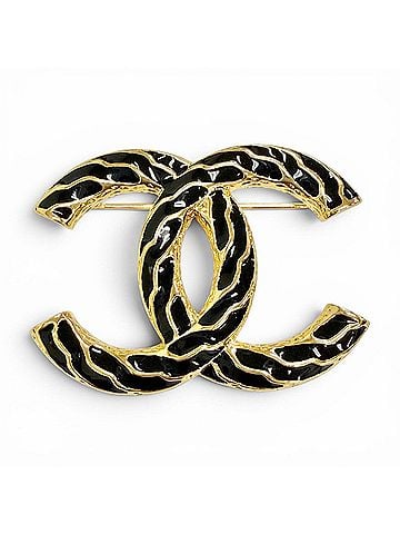 Chanel CHANEL B24P Coco Mark CC Logo Brooch, Gold & Black, Made in Italy, Women's (view 1)