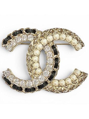 Chanel CHANEL B23V AB8609 Coco Mark Leather Rhinestone Faux Pearl Brooch Gold Black Made in Italy Women's with Box Very Popular Highly Recommended ? (view 1)