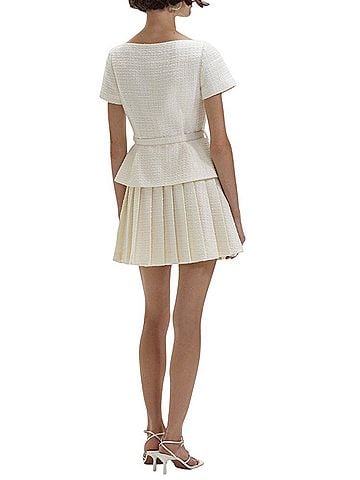 Self-Portrait Boucle Pleated Mini Dress Cocktail Dress (view 2)