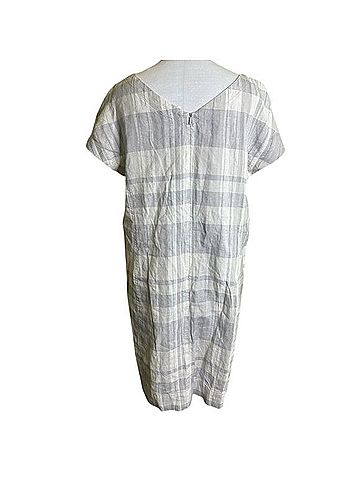 Eileen Fisher Chambray Airy Organic Linen Cotton Plaid Shift Dress Casual Dress (view 2)