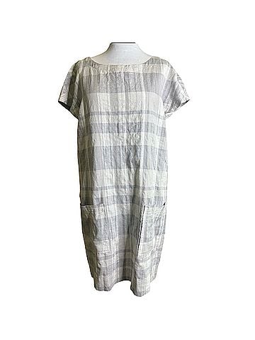 Eileen Fisher Chambray Airy Organic Linen Cotton Plaid Shift Dress Casual Dress (view 1)