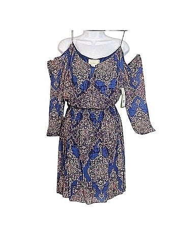 Nicole Miller Artelier Boho Blue Print Off-Shoulder Midi Dress Casual Dress (view 1)