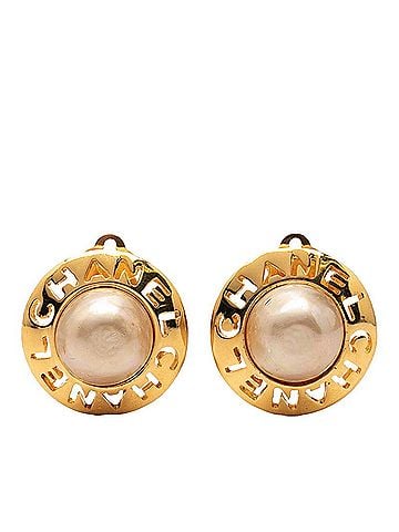 Chanel Chanel Logo Earrings, Gold Plated, Faux Pearl, Women's CHANEL (view 1)