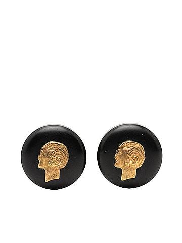Chanel Chanel Mademoiselle Vintage Earrings 94A Black Gold Plastic Plated Women's CHANEL (view 1)