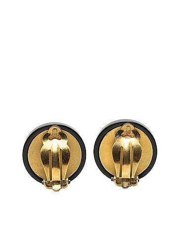 Chanel Chanel Mademoiselle Vintage Earrings 94A Black Gold Plastic Plated Women's CHANEL (view 2)