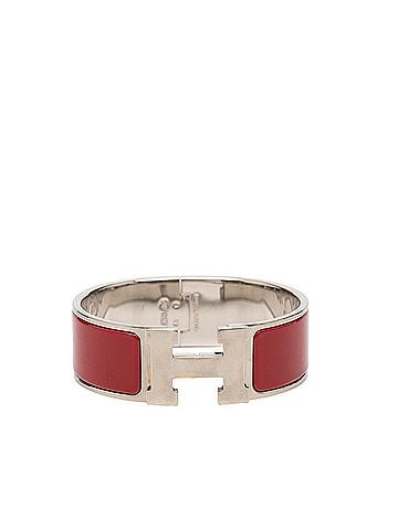 Hermès Hermes Clic Clac H PM Bangle Bracelet, Silver and Red Metal Enamel, Women's. (view 1)