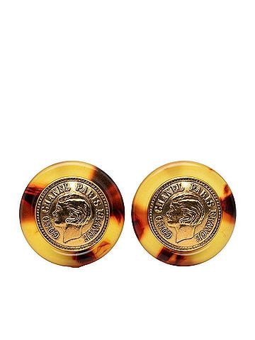 Chanel Chanel Mademoiselle Vintage Earrings 97P Gold Brown Plastic Plated Women's CHANEL (view 1)
