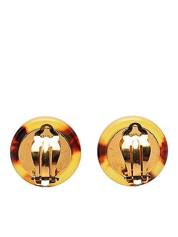 Chanel Chanel Mademoiselle Vintage Earrings 97P Gold Brown Plastic Plated Women's CHANEL (view 2)