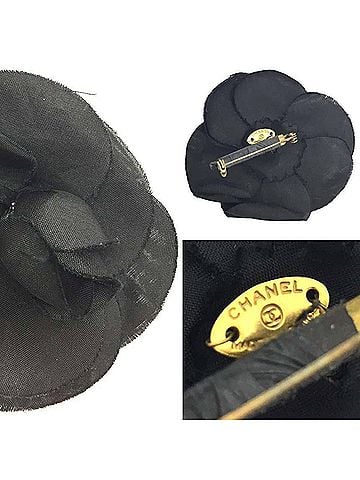 Chanel CHANEL Camellia Corsage Brooch Black Fabric Chanel Women's (view 2)
