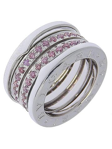 Bvlgari Bulgari BVLGARI B-Zero1 Ring, 4-band design, 18K white gold with pink garnet, approx. 12.6g, Women's. (view 1)