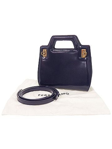 Salvatore Ferragamo Unused Salvatore Ferragamo Wanda Mini 2WAY Gancini 213485 Calf Leather Blue Handbag 1389Salvatore (view 2)