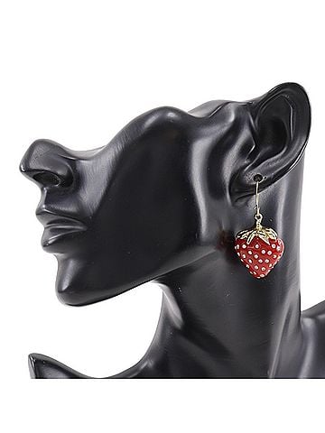 Louis Vuitton Louis Vuitton Boucles de Reilles Fraises Earrings, Strawberry Design, M64922, Resin with Rhinestones, Made in France, Pink Heart Shape, Approx. 13g, Women's. (view 2)