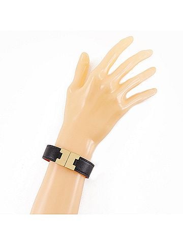 Hermès Hermes Lurie Bracelet, Reversible, Leather x Gold Plated, Black/Orange, Approx. 23.8g, Women's (view 2)