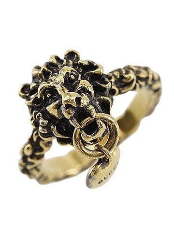 Gucci Gucci Lion Head Ring, Heart Design, Gold Plated, Approx. 7.3g, Women's (view 1)