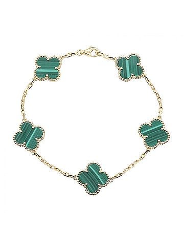 Van Cleef & Arpels Van Cleef & Arpels Vintage Alhambra 5P Malachite Bracelet, 18K (Yellow Gold), Malachite, Women's, Gold/Green Tone, VCARL80900 (view 1)