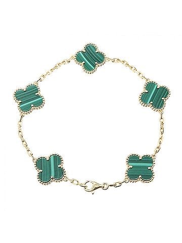 Van Cleef & Arpels Van Cleef & Arpels Vintage Alhambra 5P Malachite Bracelet, 18K (Yellow Gold), Malachite, Women's, Gold/Green Tone, VCARL80900 (view 2)
