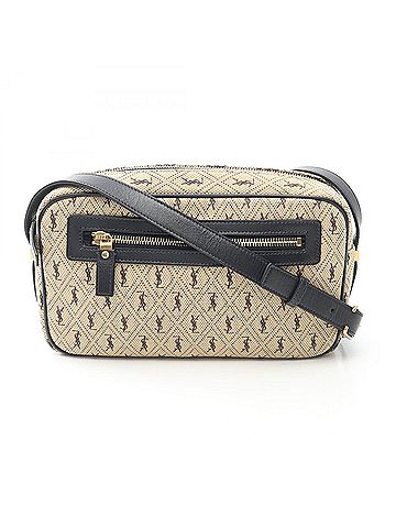 Yves Saint Laurent Yves Saint Laurent Saint Laurent Paris camera bag, monogram all-over shoulder bag/handbag, canvas and leather, women's, beige/navy, 568608 (view 1)