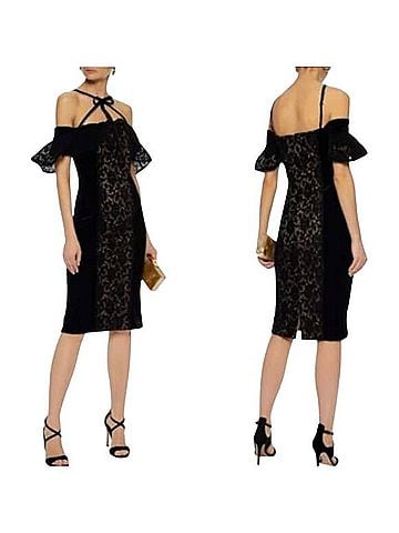 MARCHESA notte Notte Velvet Off-the-Shoulder Midi Cocktail Dress with Lace Cocktail Dress (view 1)