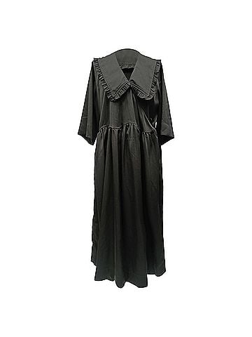 Ganni Ganni Smocked Ruffled Collar Maxi Dress in Black Polyester  (view 1)